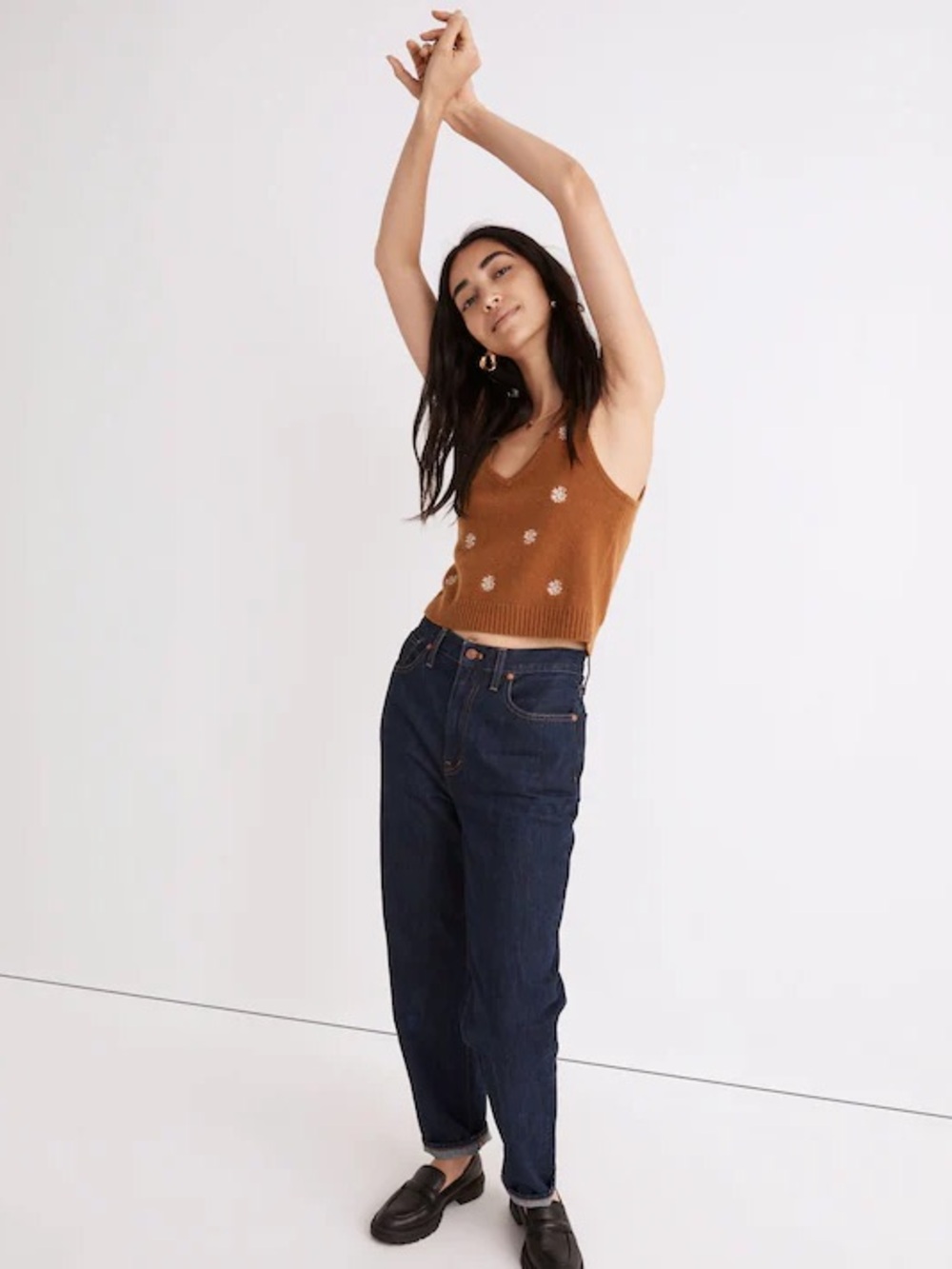 Madewell Floral-Embroidered V-Neck Sweater Tank